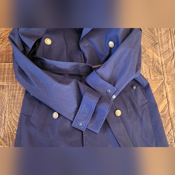 J. Crew Navy Blue Double-Breasted Belted Trench Coat Size 2 - Picture 9 of 12